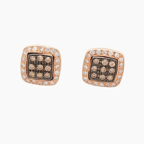 Pendientes en oro rosa de 18kts de forma cuadrada, con interior engastado en pavé de diamantes brown rodeado de orla de diamante Pendientes en oro rosa de 18kts de forma cuadrada, con interior engastado en pavé de diamantes brown rodeado de orla de diamante