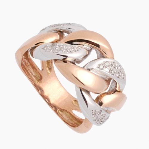 Sortija oro rosa y blanco de 18 cts con diseño de eslabones entrelazados engastados con diamantes Sortija oro rosa y blanco de 18 cts con diseño de eslabones entrelazados engastados con diamantes