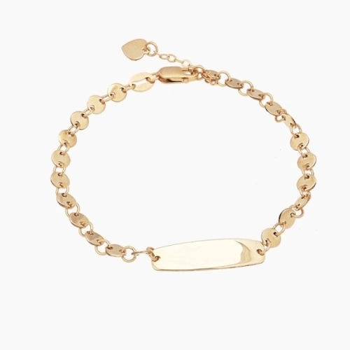 Esclava de circulitos realizada en oro amarillo de primera ley con una plaquita ideal para grabar. Esclava de circulitos realizada en oro amarillo de primera ley con una plaquita ideal para grabar.