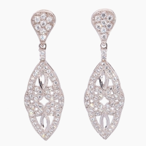 Pendientes vintage realizados en oro blanco de primera ley y circonitas. Cierre de presión Pendientes vintage realizados en oro blanco de primera ley y circonitas. Cierre de presión