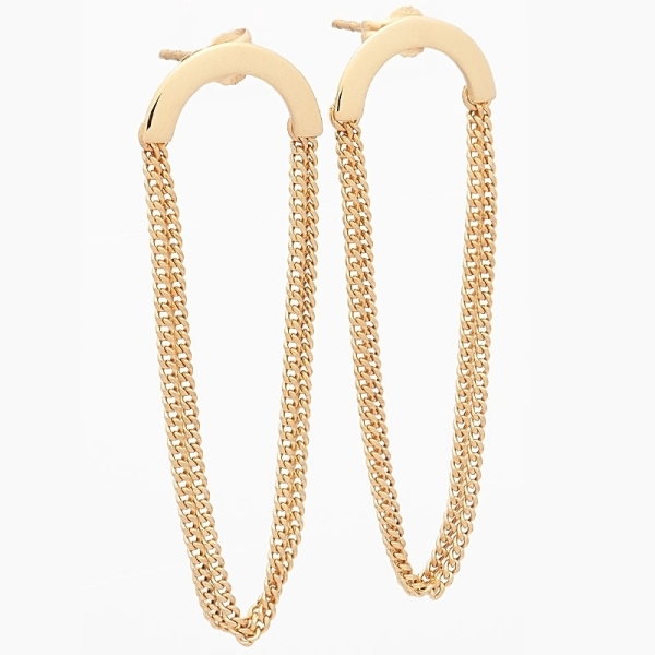 Pendientes largos de cadenitas realizados en oro amarillo de primera ley. Cierre de presión