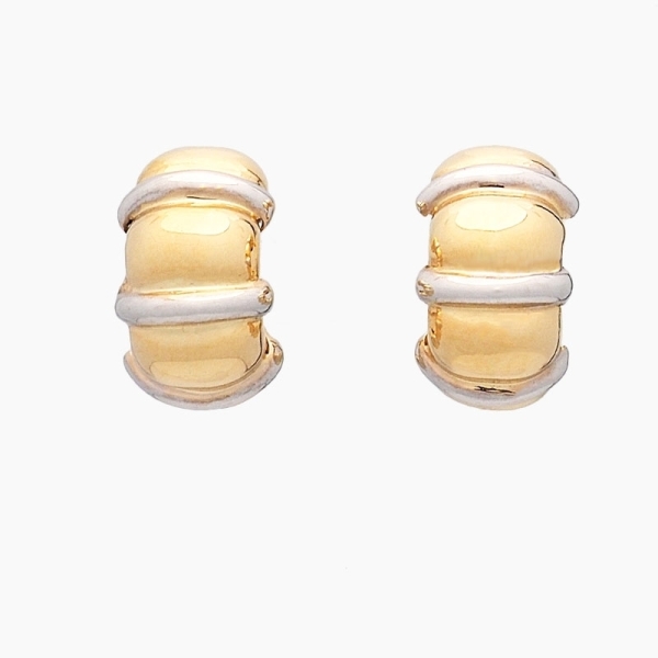 Pendientes aros realizados en oro amarillo y blanco de primera ley. Cierre de ballestilla.