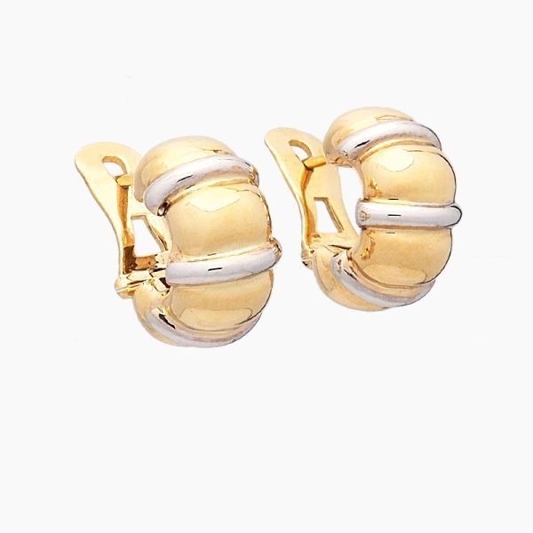 Pendientes aros realizados en oro amarillo y blanco de primera ley. Cierre de ballestilla.