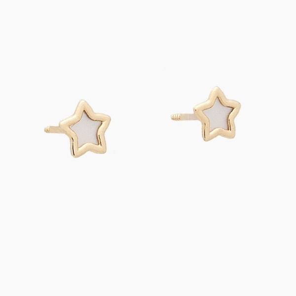 Pendientes de bebé con forma de estrella realizados en oro amarillo de 18 ct y nácar, con cierre de rosca