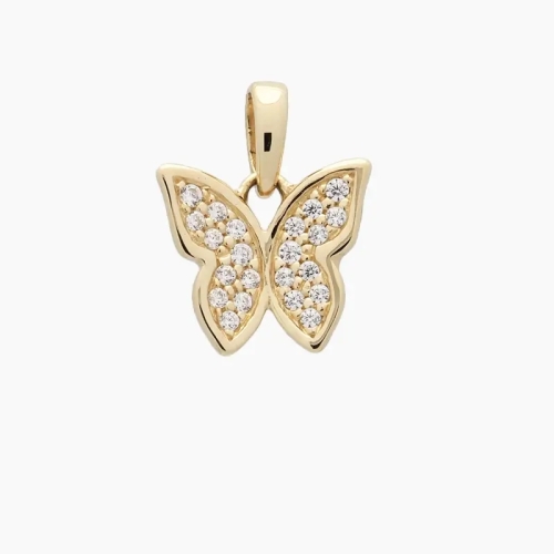 Colgante de mariposa realizado en oro amarillo de primera ley con circonitas engastadas