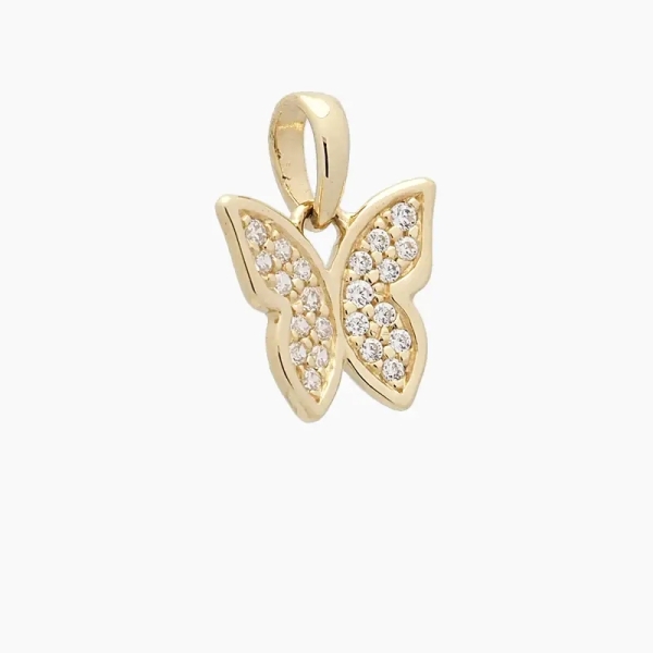 Colgante de mariposa realizado en oro amarillo de primera ley con circonitas engastadas