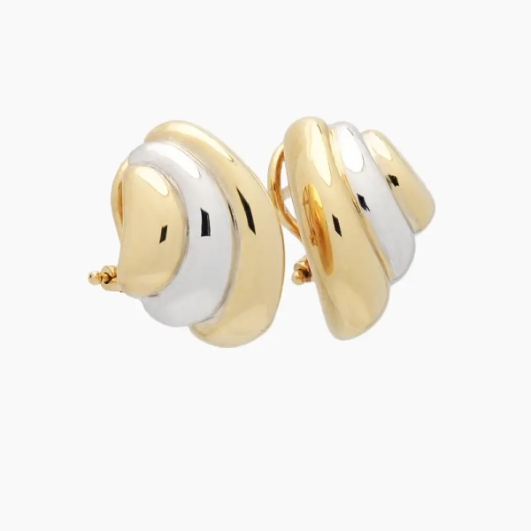 Pendientes en oro 1ª ley bicolor en blanco y amarillo con cierre omega.