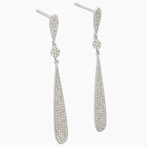 Pendientes largos de estilo moderno con forma de gota alargada, realizados en oro blanco de 18 ct y cuajados de diamantes. Cierr Pendientes largos de estilo moderno con forma de gota alargada, realizados en oro blanco de 18 ct y cuajados de diamantes. Cierr