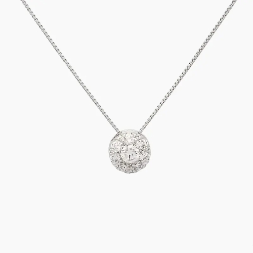 Gargantilla clásica de rosetón con un diamante central, en talla brillante, rodeado de diamantes más pequeños, en talla brillant Gargantilla clásica de rosetón con un diamante central, en talla brillante, rodeado de diamantes más pequeños, en talla brillant