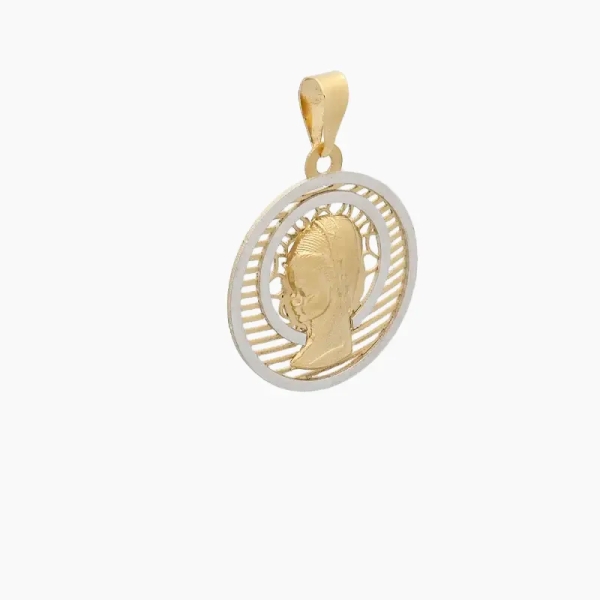 Medalla Virgen niña redonda realizada en oro amarillo y blanco de 18 ct