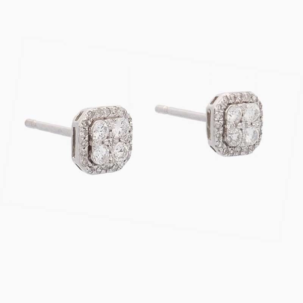 Pendientes de estilo vintage, realizados en oro blanco de primera ley y diamantes. Cierre de presión.
