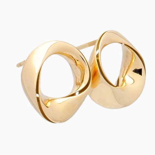 Pendientes con diseño moderno de círculos retorcidos, realizados en oro amarillo de primera ley. Cierre de presión Pendientes con diseño moderno de círculos retorcidos, realizados en oro amarillo de primera ley. Cierre de presión