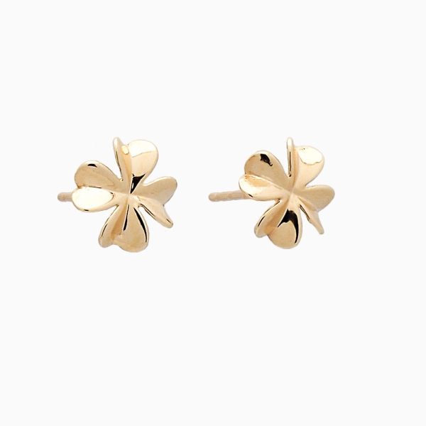 Pendientes con forma de flor con cuatro pétalos realizados en oro amarillo de primera ley. Cierre de presión.