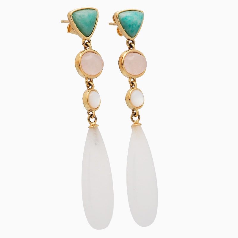 Pendientes de cuarzo en plata de ley dorada 2