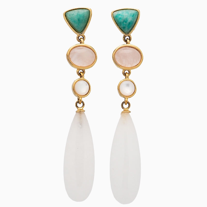 Pendientes de cuarzo en plata de ley dorada