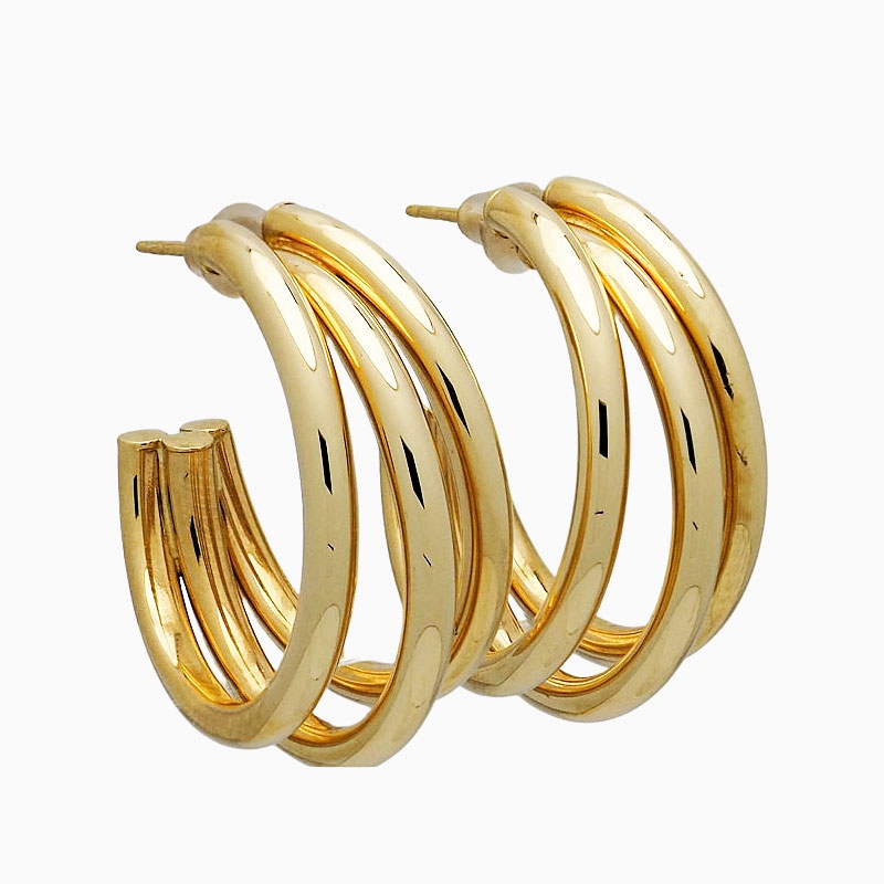 Pendientes de aro triple en oro amarillo 2