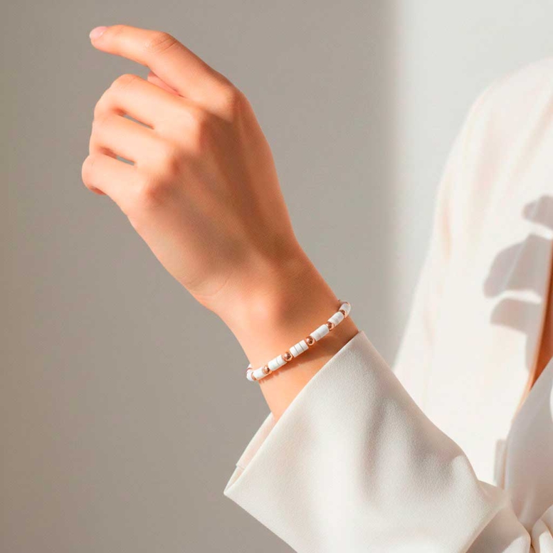 Pulsera ágata blanca y oro rosa 2