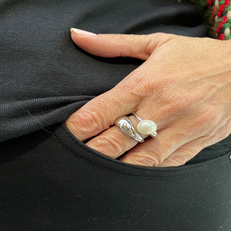 Sortija doble en plata de ley y perla 2