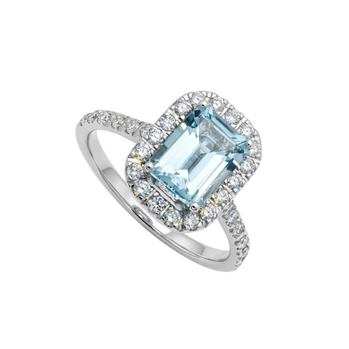 Sortija de aguamarina y diamantes en oro blanco