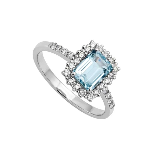 Sortija de aguamarina y diamantes en oro blanco