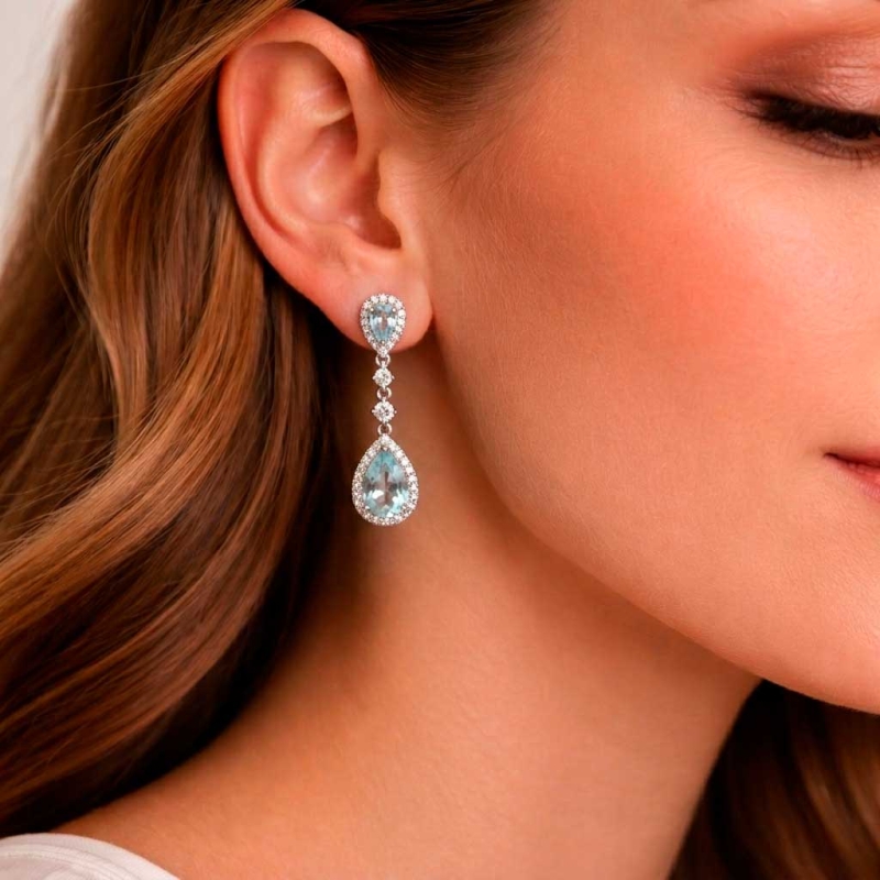 Pendientes de aguamarina y diamantes en oro blanco 2