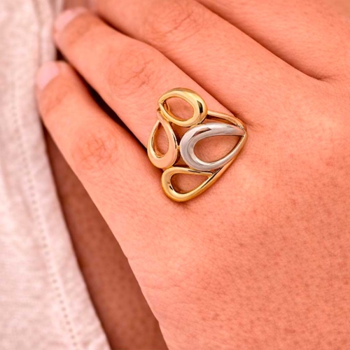 Sortija ancha en oro tricolor