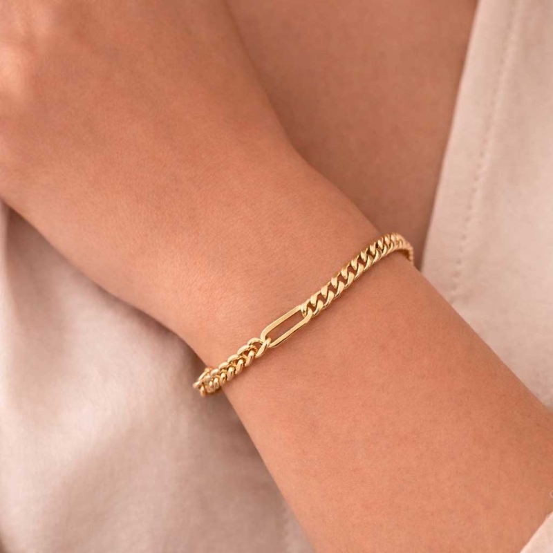 Pulsera articulada barbada en oro amarillo 2