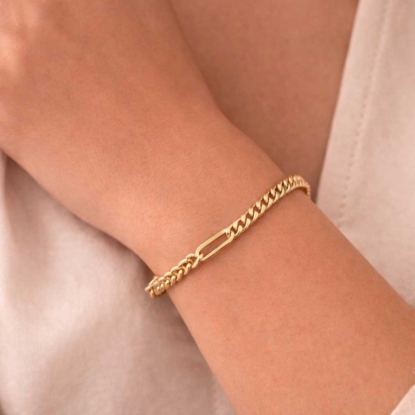 Pulsera articulada barbada en oro amarillo