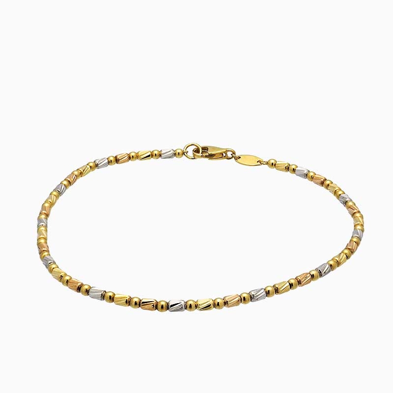 Pulsera articulada redonda en oro tricolor