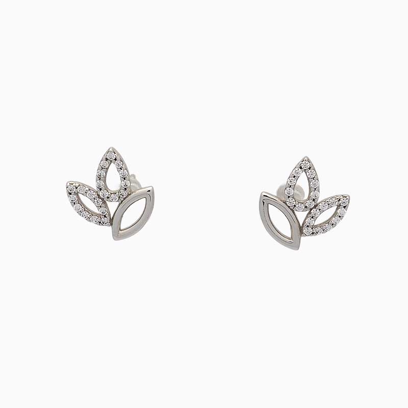 Pendientes hojas en oro blanco y circonitas