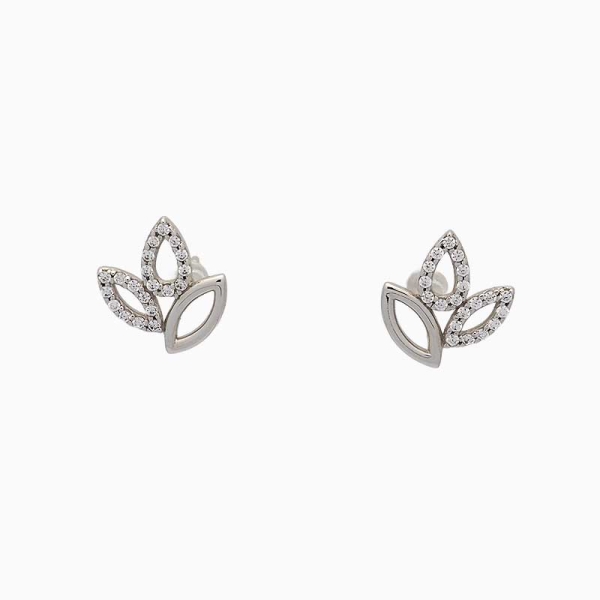 Pendientes hojas en oro blanco y circonitas