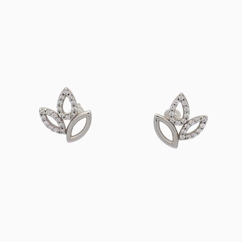 Pendientes hojas en oro blanco y circonitas