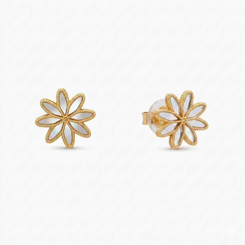 Pendientes flor en oro amarillo y blanco