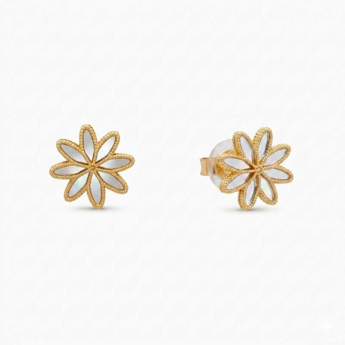 Pendientes flor en oro amarillo y blanco