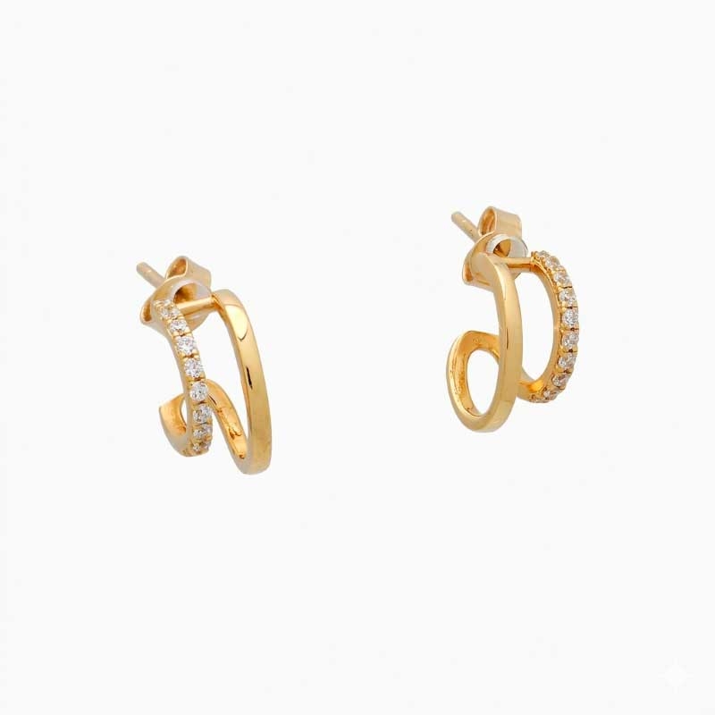Pendientes doble aro en oro amarillo y circonitas