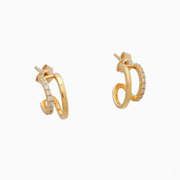 Pendientes doble aro en oro amarillo y circonitas