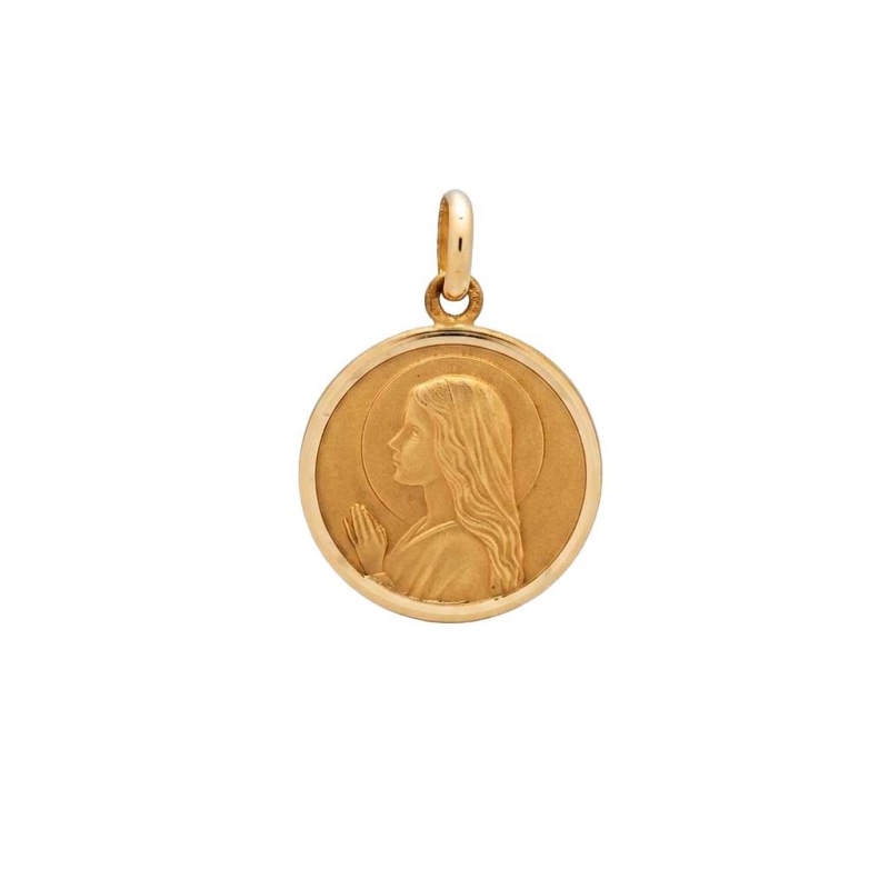 Medalla silueta de la Virgen con el Niño en oro amarillo