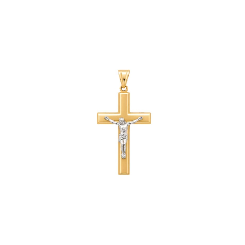 Cruz con Cristo en oro amarillo y blanco