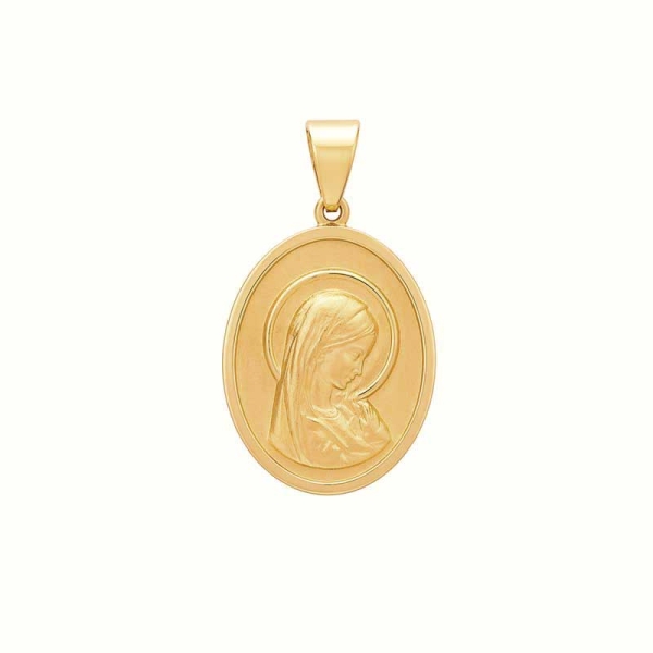 Medalla ovalada de la Virgen Niña en oro amarillo y blanco