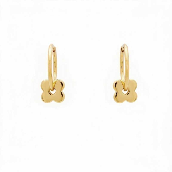 Pendientes trébol de oro amarillo y circonitas