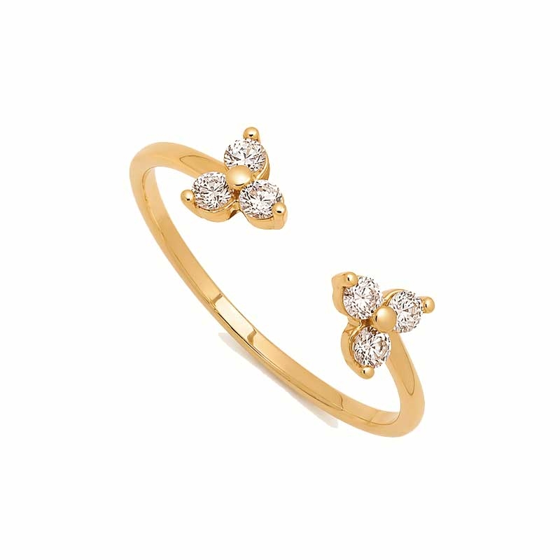 Sortija abierta de oro amarillo y circonitas