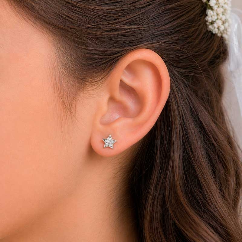Pendientes de estrellas en oro blanco y circonitas 2