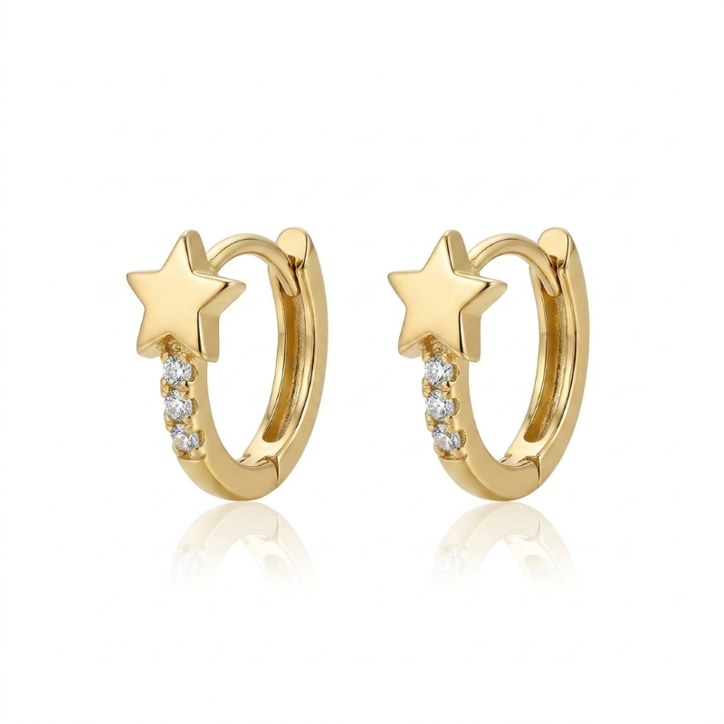 Conjunto de comunión estrellas en oro amarillo y circonitas 2