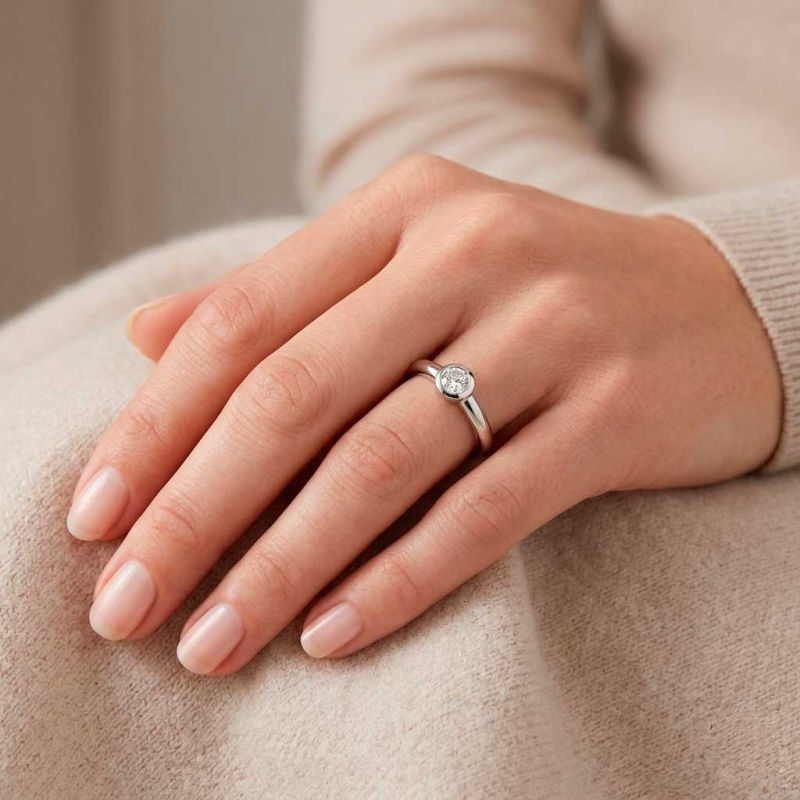 Solitario chatón de diamante y oro blanco de 18 ct | Joyería Firenze