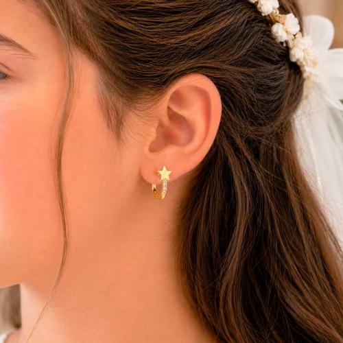 Conjunto de comunión estrellas en oro amarillo y circonitas