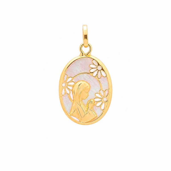 Medalla de nácar de la Virgen Niña en oro amarillo