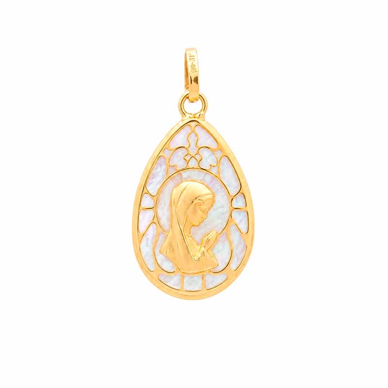 Medalla de nácar de la Virgen Niña en oro amarillo