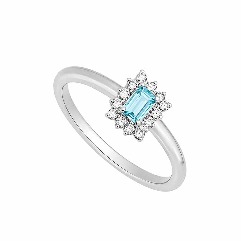 Sortija de aguamarina y diamantes en oro blanco