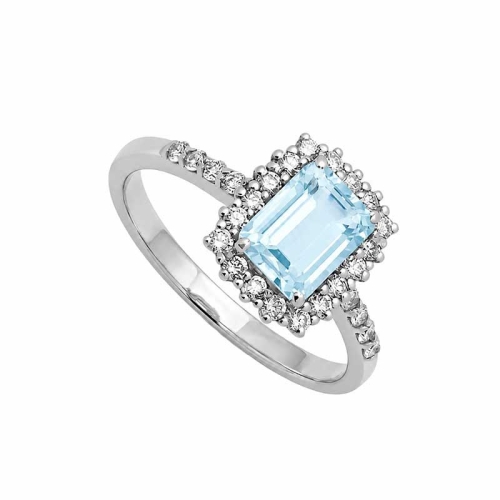 Sortija de aguamarina y diamantes en oro blanco