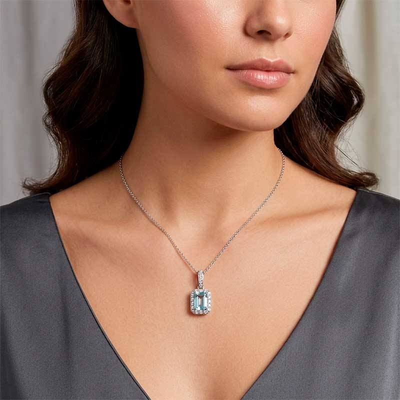 Colgantes de aguamarina con diamantes en oro blanco 2